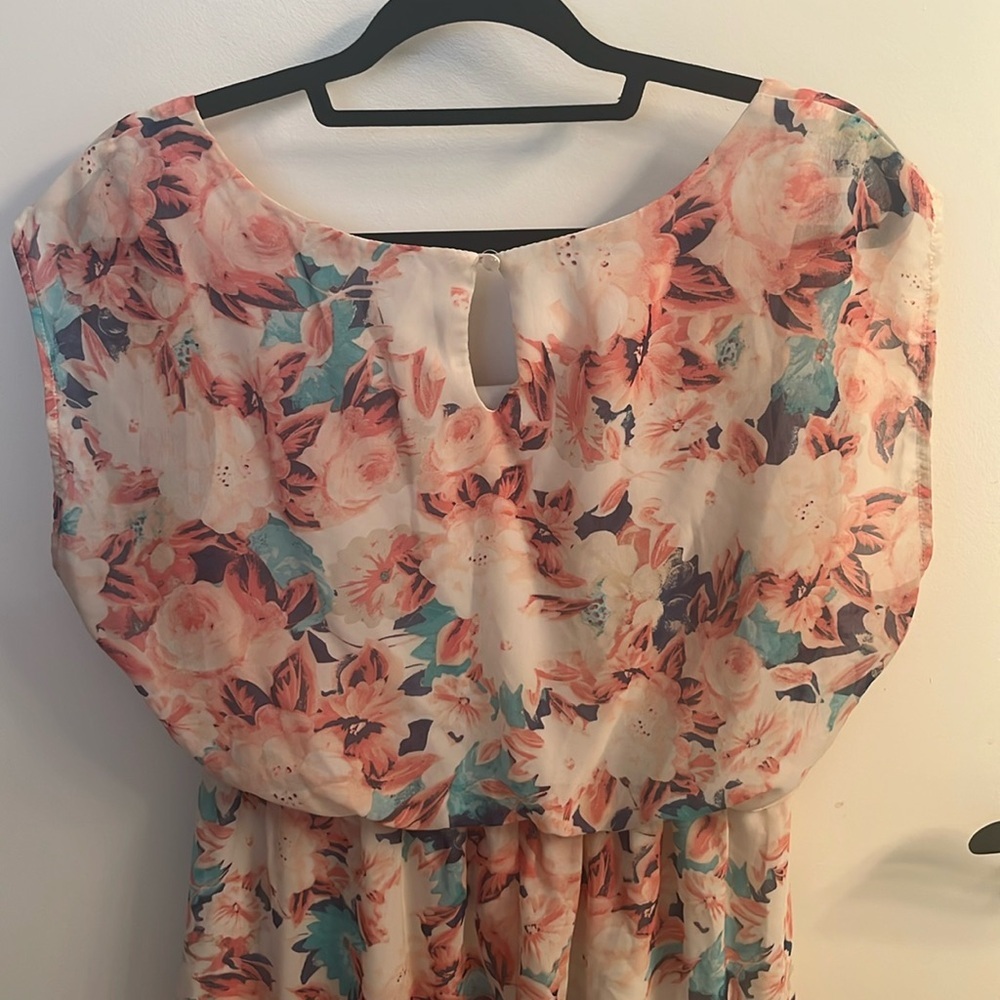 Floral Print blouson Dress with Cap Sleeves - Picture 6 of 6